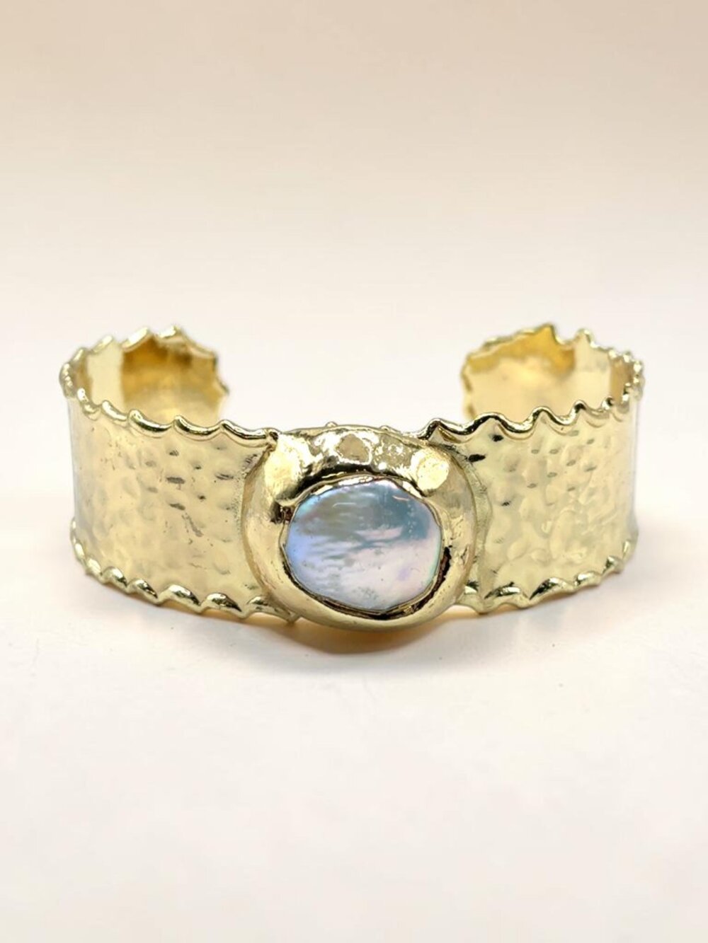 Gold-Tone Scalloped Edge Faux Pearl Cuff Bracelet